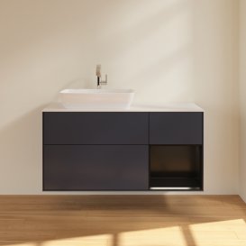 Тумба під раковину Villeroy & Boch Finion 120х50,1 см із підсвічуванням МДФ темно-синій матовий лак/скло біле матове G811PDHG