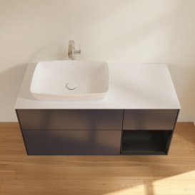 Тумба під раковину Villeroy & Boch Finion 120х50,1 см із підсвічуванням МДФ темно-синій матовий лак/скло біле матове G811PDHG