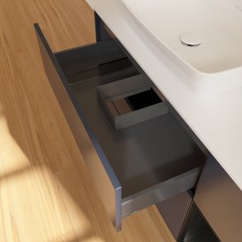 Тумба під раковину Villeroy & Boch Finion 120х50,1 см із підсвічуванням МДФ темно-синій матовий лак/скло біле матове G811PDHG