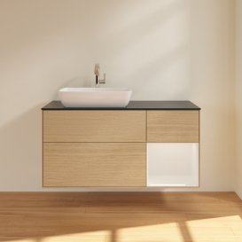 Тумба під раковину Villeroy & Boch Finion 120х50,1 см з підсвічуванням МДФ шпон дуба/скло чорне матове G812GFPC