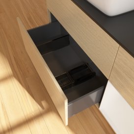 Тумба під раковину Villeroy & Boch Finion 120х50,1 см з підсвічуванням МДФ шпон дуба/скло чорне матове G812GFPC