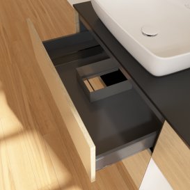 Тумба під раковину Villeroy & Boch Finion 120х50,1 см з підсвічуванням МДФ шпон дуба/скло чорне матове G812GFPC