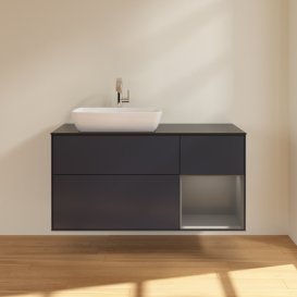 Тумба под раковину Villeroy & Boch Finion 120х50,1 см с подсветкой МДФ темно-синий матовый лак/стекло черное матовое G812GKHG