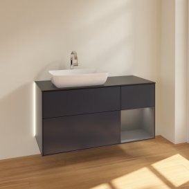 Тумба под раковину Villeroy & Boch Finion 120х50,1 см с подсветкой МДФ темно-синий матовый лак/стекло черное матовое G812GKHG
