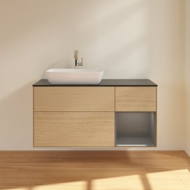 Тумба под раковину Villeroy & Boch Finion 120х50,1 см с подсветкой МДФ шпон дуба/стекло черное матовое G812GKPC