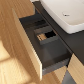 Тумба под раковину Villeroy & Boch Finion 120х50,1 см с подсветкой МДФ шпон дуба/стекло черное матовое G812GKPC