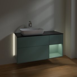 Тумба під раковину Villeroy & Boch Finion 120х50,1 см із підсвічуванням МДФ оливковий матовий лак/скло чорне матове G812GMGM