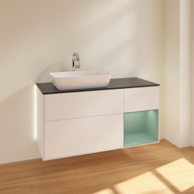 Тумба под раковину Villeroy & Boch Finion 120х50,1 см с подсветкой МДФ белый матовый лак/стекло черное матовое G812GMMT