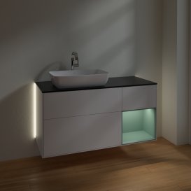 Тумба под раковину Villeroy & Boch Finion 120х50,1 см с подсветкой МДФ белый матовый лак/стекло черное матовое G812GMMT