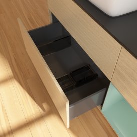 Тумба під раковину Villeroy & Boch Finion 120х50,1 см з підсвічуванням МДФ шпон дуба/скло чорне матове G812GMPC