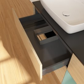 Тумба під раковину Villeroy & Boch Finion 120х50,1 см з підсвічуванням МДФ шпон дуба/скло чорне матове G812GMPC