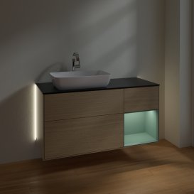 Тумба под раковину Villeroy & Boch Finion 120х50,1 см с подсветкой МДФ шпон дуба/стекло черное матовое G812GMPC