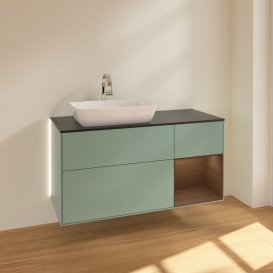 Тумба під раковину Villeroy & Boch Finion 120х50,1 см із підсвічуванням МДФ оливковий матовий лак/скло чорне матове G812GNGM