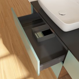 Тумба під раковину Villeroy & Boch Finion 120х50,1 см із підсвічуванням МДФ оливковий матовий лак/скло чорне матове G812GNGM