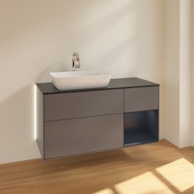 Тумба під раковину Villeroy & Boch Finion 120х50,1 см із підсвічуванням МДФ антрацит матовий лак/скло чорне матове G812HGGK