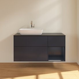 Тумба под раковину Villeroy & Boch Finion 120х50,1 см с подсветкой МДФ темно-синий матовый лак/стекло черное матовое G812HGHG