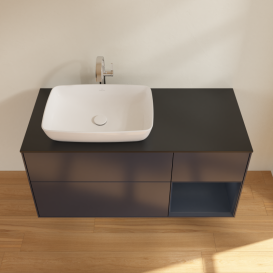 Тумба под раковину Villeroy & Boch Finion 120х50,1 см с подсветкой МДФ темно-синий матовый лак/стекло черное матовое G812HGHG