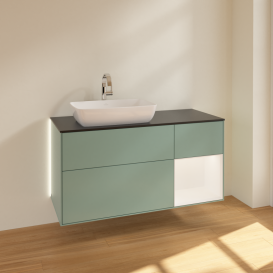 Тумба под раковину Villeroy & Boch Finion 120х50,1 см с подсветкой МДФ оливковый матовый лак/стекло черное матовое G812MTGM