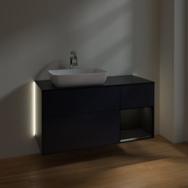 Тумба під раковину Villeroy & Boch Finion 120х50,1 см із підсвічуванням МДФ темно-синій матовий лак/скло чорне матове G812PDHG