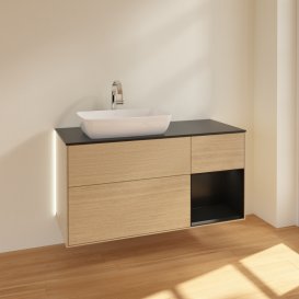 Тумба под раковину Villeroy & Boch Finion 120х50,1 см с подсветкой МДФ шпон дуба/стекло черное матовое G812PDPC