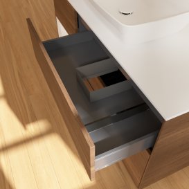 Тумба під раковину Villeroy & Boch Finion 120х50,1 см із підсвічуванням МДФ шпон волоського горіха/скло біле матове F821GFGN