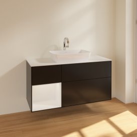 Тумба под раковину Villeroy & Boch Finion 120х50,1 см с подсветкой МДФ черный матовый лак/стекло белое матовое F821GFPD