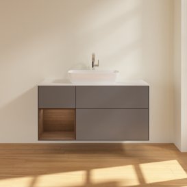 Тумба під раковину Villeroy & Boch Finion 120х50,1 см із підсвічуванням МДФ антрацит матовий лак/скло біле матове F821GNGK