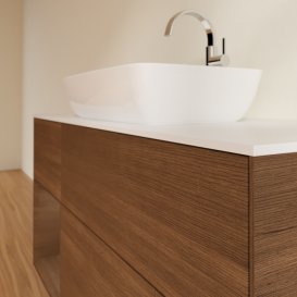 Тумба під раковину Villeroy & Boch Finion 120х50,1 см із підсвічуванням МДФ шпон волоського горіха/скло біле матове F821GNGN