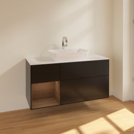 Тумба под раковину Villeroy & Boch Finion 120х50,1 см с подсветкой МДФ черный матовый лак/стекло белое матовое F821GNPD