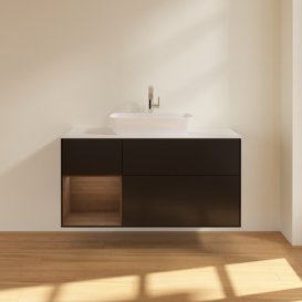 Тумба под раковину Villeroy & Boch Finion 120х50,1 см с подсветкой МДФ черный матовый лак/стекло белое матовое F821GNPD