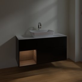 Тумба под раковину Villeroy & Boch Finion 120х50,1 см с подсветкой МДФ черный матовый лак/стекло белое матовое F821GNPD