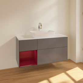 Тумба під раковину Villeroy & Boch Finion 120х50,1 см із підсвічуванням МДФ антрацит матовий лак/скло біле матове F821HBGK