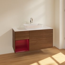 Тумба под раковину Villeroy & Boch Finion 120х50,1 см с подсветкой МДФ шпон грецкого ореха/стекло белое матовое F821HBGN