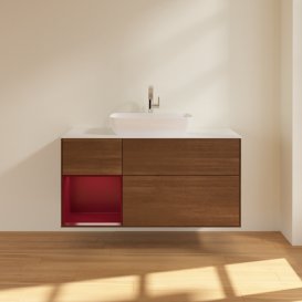 Тумба под раковину Villeroy & Boch Finion 120х50,1 см с подсветкой МДФ шпон грецкого ореха/стекло белое матовое F821HBGN