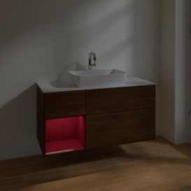 Тумба под раковину Villeroy & Boch Finion 120х50,1 см с подсветкой МДФ шпон грецкого ореха/стекло белое матовое F821HBGN