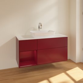 Тумба під раковину Villeroy & Boch Finion 120х50,1 см із підсвічуванням МДФ півонія матовий лак/скло біле матове F821HBHB