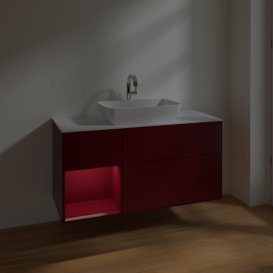 Тумба під раковину Villeroy & Boch Finion 120х50,1 см із підсвічуванням МДФ півонія матовий лак/скло біле матове F821HBHB