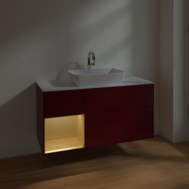 Тумба под раковину Villeroy & Boch Finion 120х50,1 см с подсветкой МДФ пион матовый лак/стекло белое матовое F821HFHB