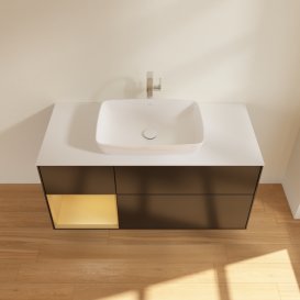 Тумба під раковину Villeroy & Boch Finion 120х50,1 см із підсвічуванням МДФ чорний матовий лак/скло біле матове F821HFPD