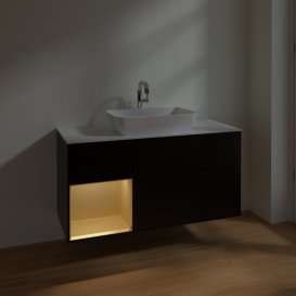 Тумба під раковину Villeroy & Boch Finion 120х50,1 см із підсвічуванням МДФ чорний матовий лак/скло біле матове F821HFPD