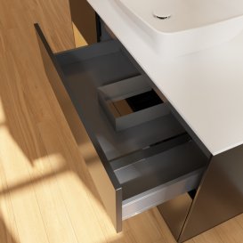 Тумба під раковину Villeroy & Boch Finion 120х50,1 см із підсвічуванням МДФ чорний матовий лак/скло біле матове F821HFPD