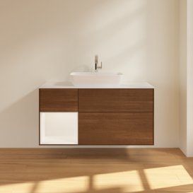 	Тумба под раковину Villeroy & Boch Finion 120х50,1 см с подсветкой МДФ шпон грецкого ореха/стекло белое матовое F821MTGN