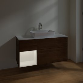 	Тумба под раковину Villeroy & Boch Finion 120х50,1 см с подсветкой МДФ шпон грецкого ореха/стекло белое матовое F821MTGN