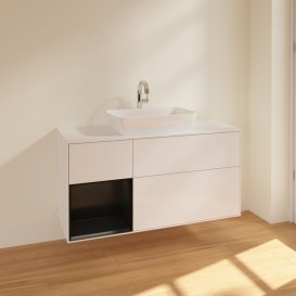 Тумба під раковину Villeroy & Boch Finion 120х50,1 см із підсвічуванням МДФ білий глянцевий лак/скло біле матове F821PDGF