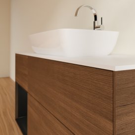 Тумба під раковину Villeroy & Boch Finion 120х50,1 см із підсвічуванням МДФ шпон волоського горіха/скло біле матове F821PDGN