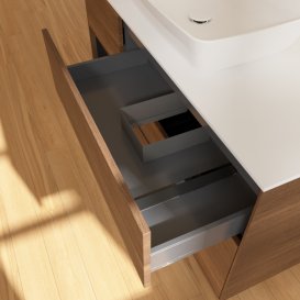 Тумба під раковину Villeroy & Boch Finion 120х50,1 см із підсвічуванням МДФ шпон волоського горіха/скло біле матове F821PDGN