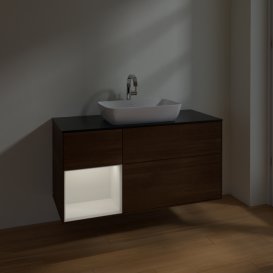 Тумба под раковину Villeroy & Boch Finion 120х50,1 см с подсветкой МДФ шпон грецкого ореха/стекло черное матовое F822GFGN