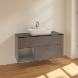 Тумба під раковину Villeroy & Boch Finion 120х50,1 см із підсвічуванням МДФ антрацит матовий лак/скло чорне матове F822GKGK