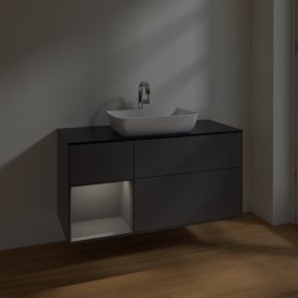 Тумба під раковину Villeroy & Boch Finion 120х50,1 см із підсвічуванням МДФ антрацит матовий лак/скло чорне матове F822GKGK