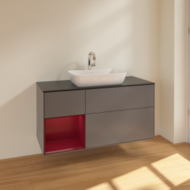 Тумба під раковину Villeroy & Boch Finion 120х50,1 см із підсвічуванням МДФ антрацит матовий лак/скло чорне матове F822HBGK